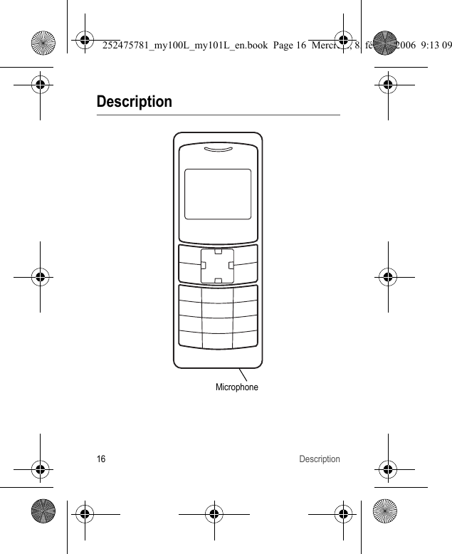 16 DescriptionDescriptionMicrophone252475781_my100L_my101L_en.book  Page 16  Mercredi, 8. février 2006  9:13 09