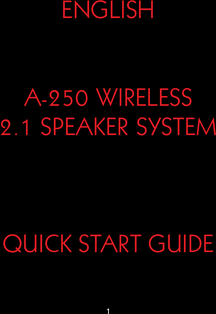 1ENGLISHA-250 WIRELESS2.1 SPEAKER SYSTEMQUICK START GUIDE