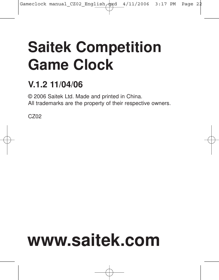 Page 12 of 12 - Saitek Saitek-Game-Clock-Users-Manual- Gameclock Manual_CZ02_English  Saitek-game-clock-users-manual