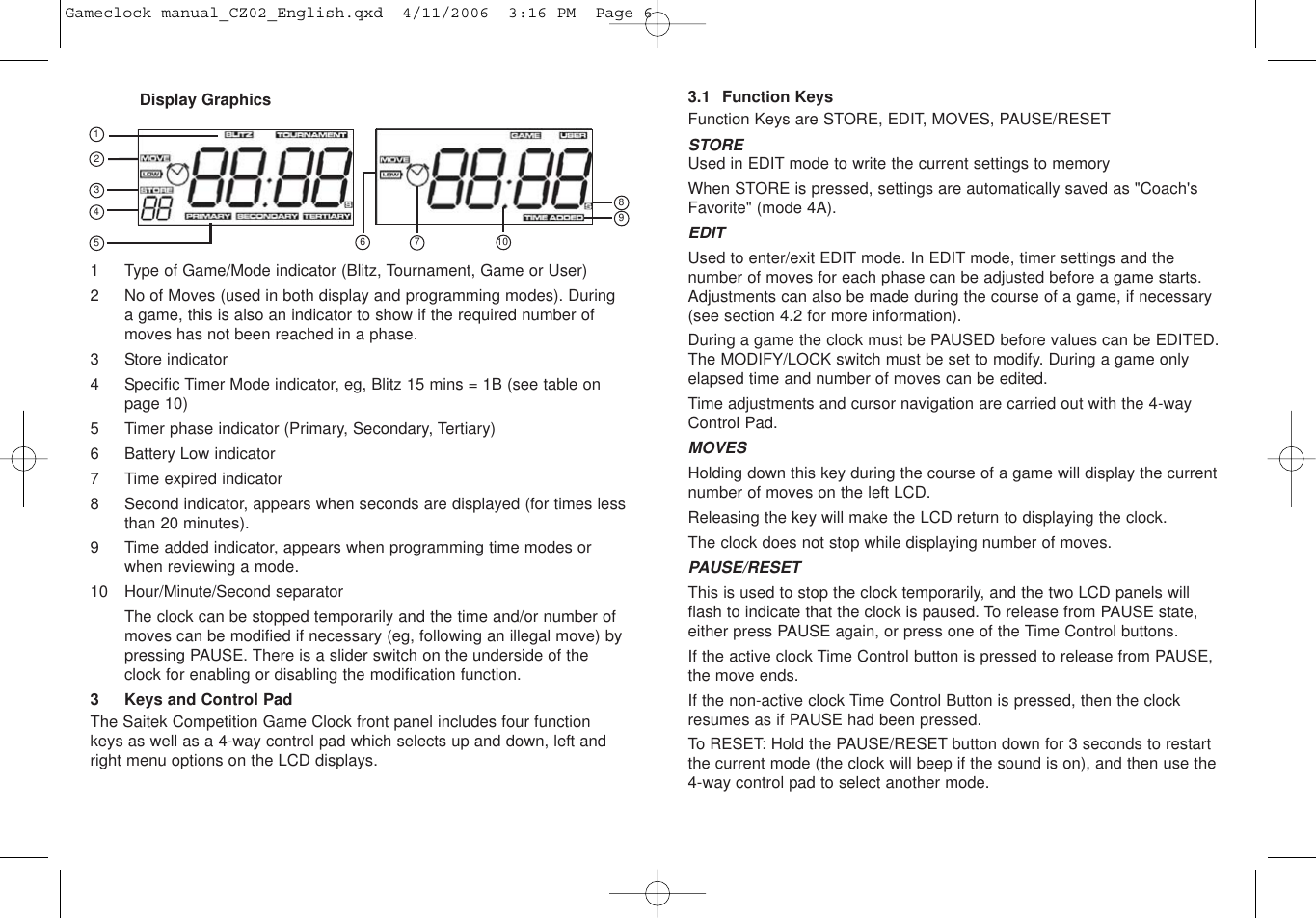 Page 4 of 12 - Saitek Saitek-Game-Clock-Users-Manual- Gameclock Manual_CZ02_English  Saitek-game-clock-users-manual