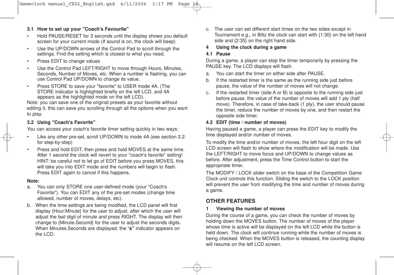 Page 9 of 12 - Saitek Saitek-Game-Clock-Users-Manual- Gameclock Manual_CZ02_English  Saitek-game-clock-users-manual