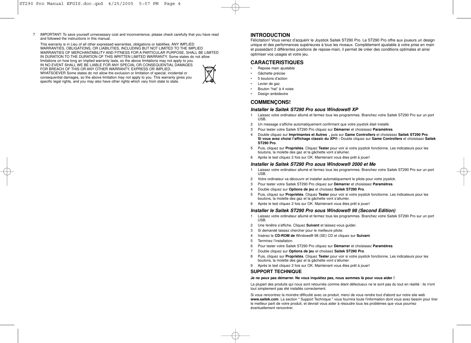 Page 3 of 8 - Saitek Saitek-St290-Users-Manual- ST290 Pro Manual EFGIS  Saitek-st290-users-manual