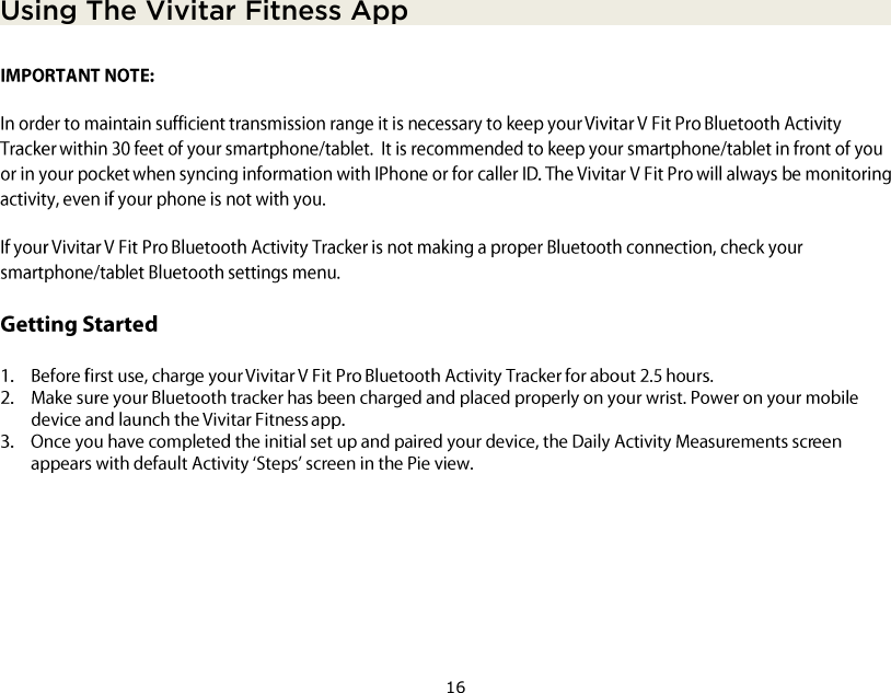 16  Using The Vivitar Fitness App    