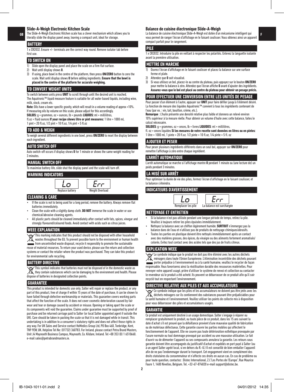 Page 2 of 12 - Salter-Housewares Salter-Housewares-Building-Set-1043-Users-Manual-  Salter-housewares-building-set-1043-users-manual