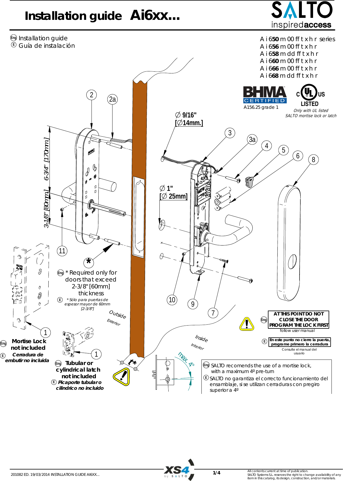 Salto Systems S L ABXX XS4 Serie Access Control Electronic Lock BLE 