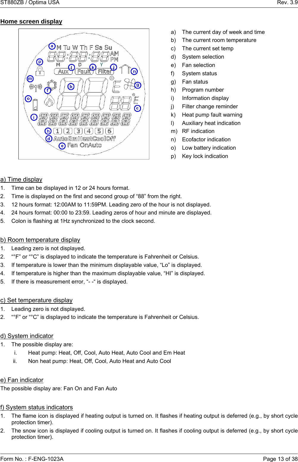 Salus ST880ZB OPTIMA US ZIGBEE THERMOSTAT User Manual Manual