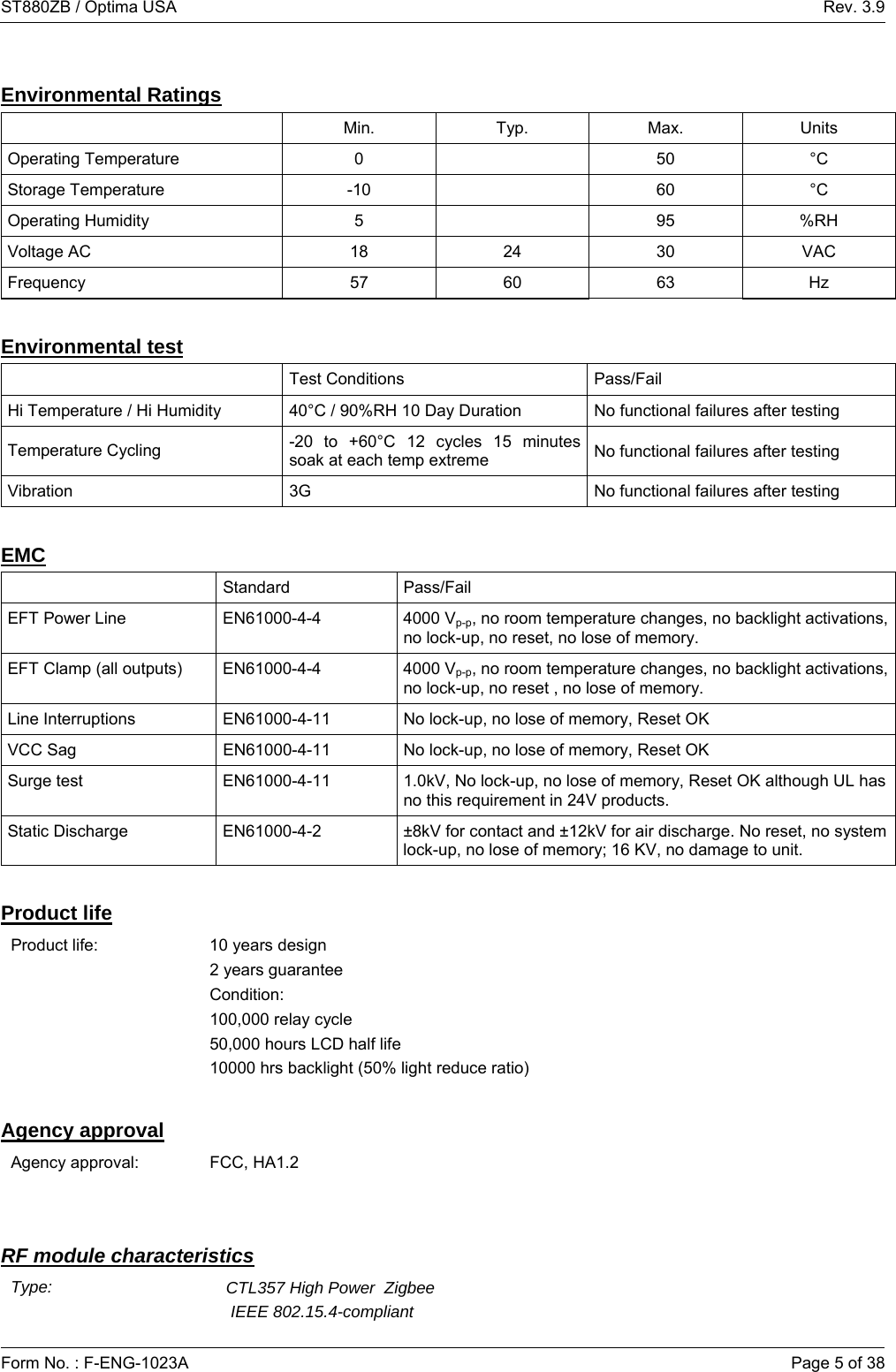 Salus ST880ZB OPTIMA US ZIGBEE THERMOSTAT User Manual Manual