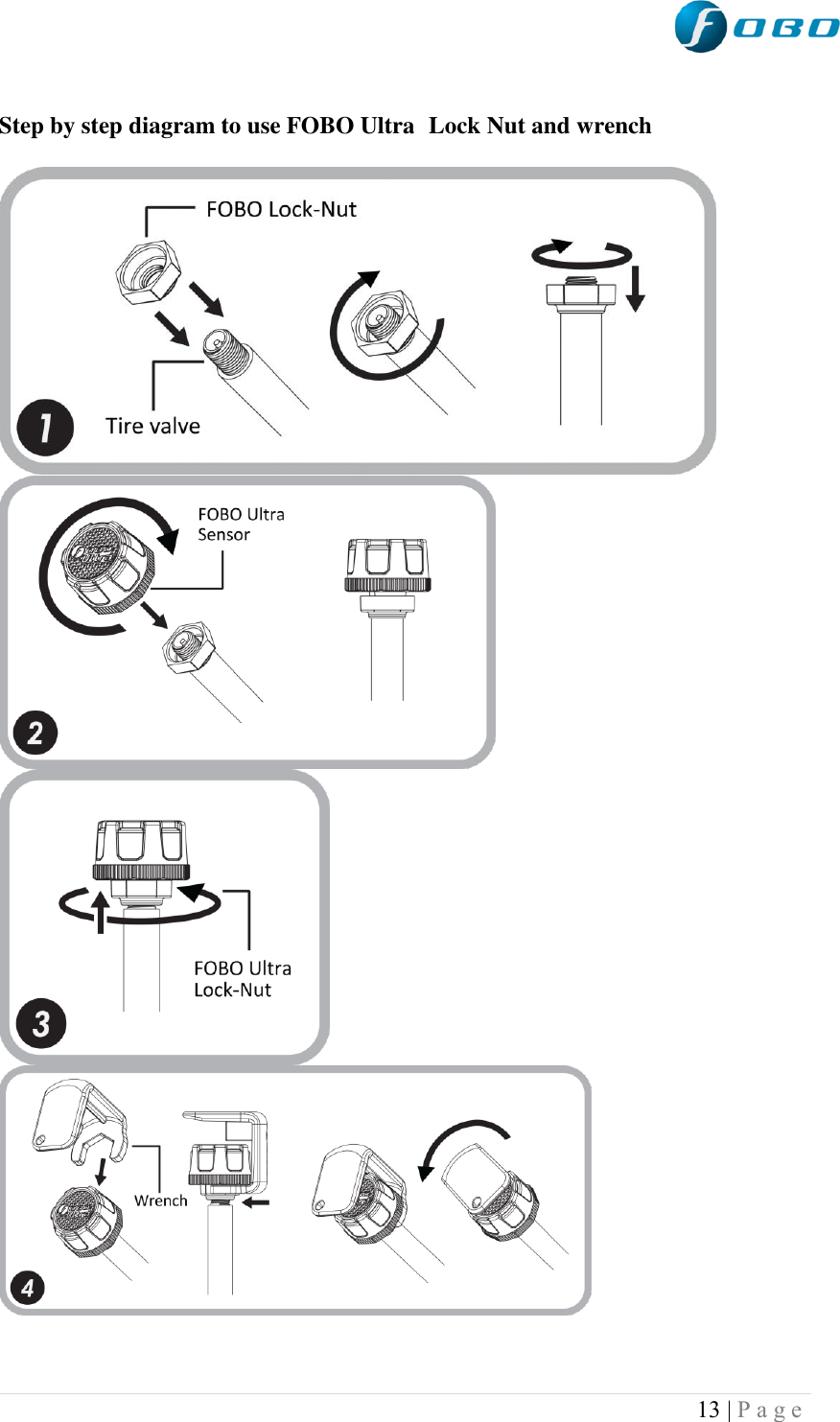  13 | P a g e    Step by step diagram to use FOBO Ultra  Lock Nut and wrench         