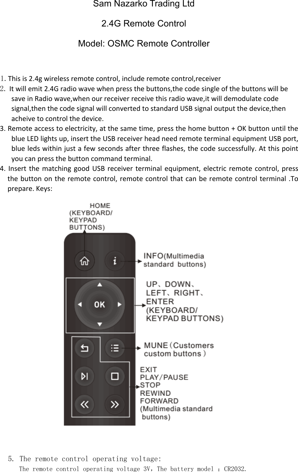 Sam Nazarko OSMC 2.4G Remote Control User Manual