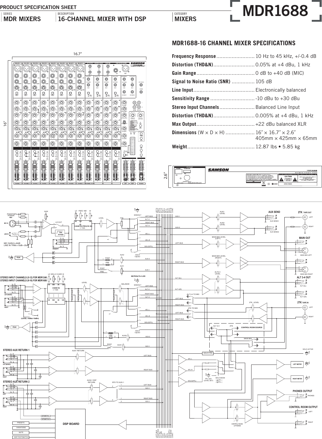 Page 2 of 2 - Samson Samson-16-Channel-Mixer-With-Dsp-Mdr1688-Users-Manual-  Samson-16-channel-mixer-with-dsp-mdr1688-users-manual