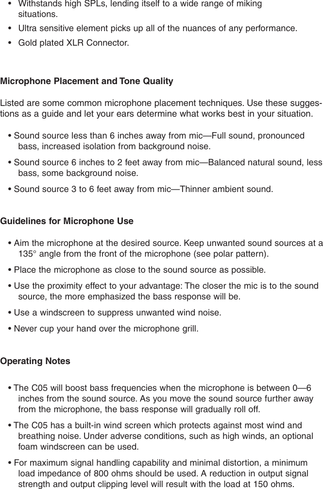Page 2 of 4 - Samson Samson-Condenser-Microphone-Co5-Users-Manual- C05_ownman Samson-condenser-microphone-co5-users-manual