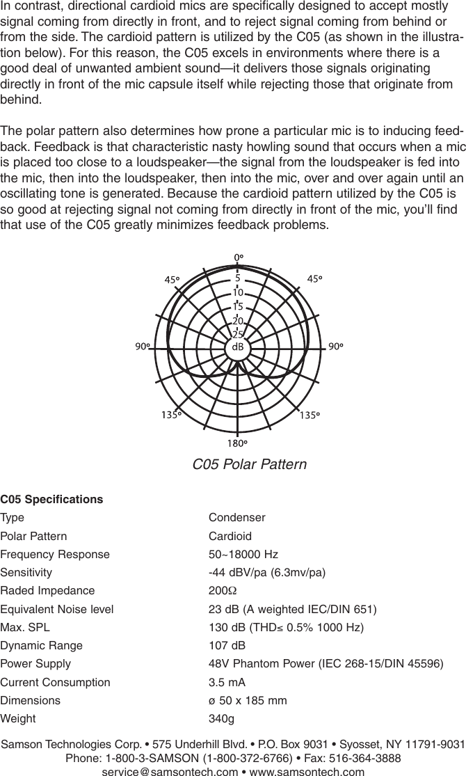 Page 4 of 4 - Samson Samson-Condenser-Microphone-Co5-Users-Manual- C05_ownman Samson-condenser-microphone-co5-users-manual