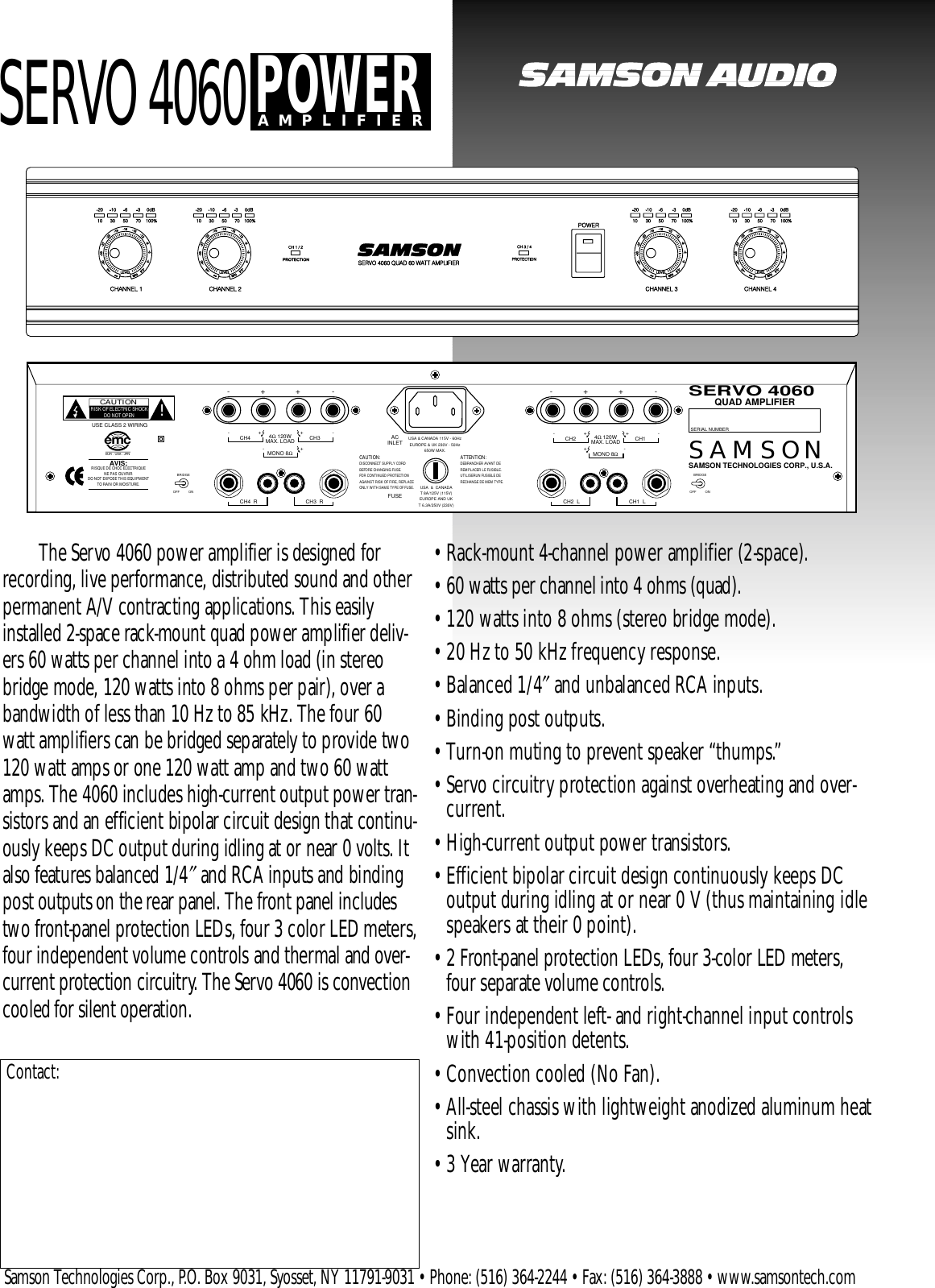 Page 1 of 2 - Samson Samson-Power-Amplifier-Servo-4060-Users-Manual- Servo 4060  Samson-power-amplifier-servo-4060-users-manual