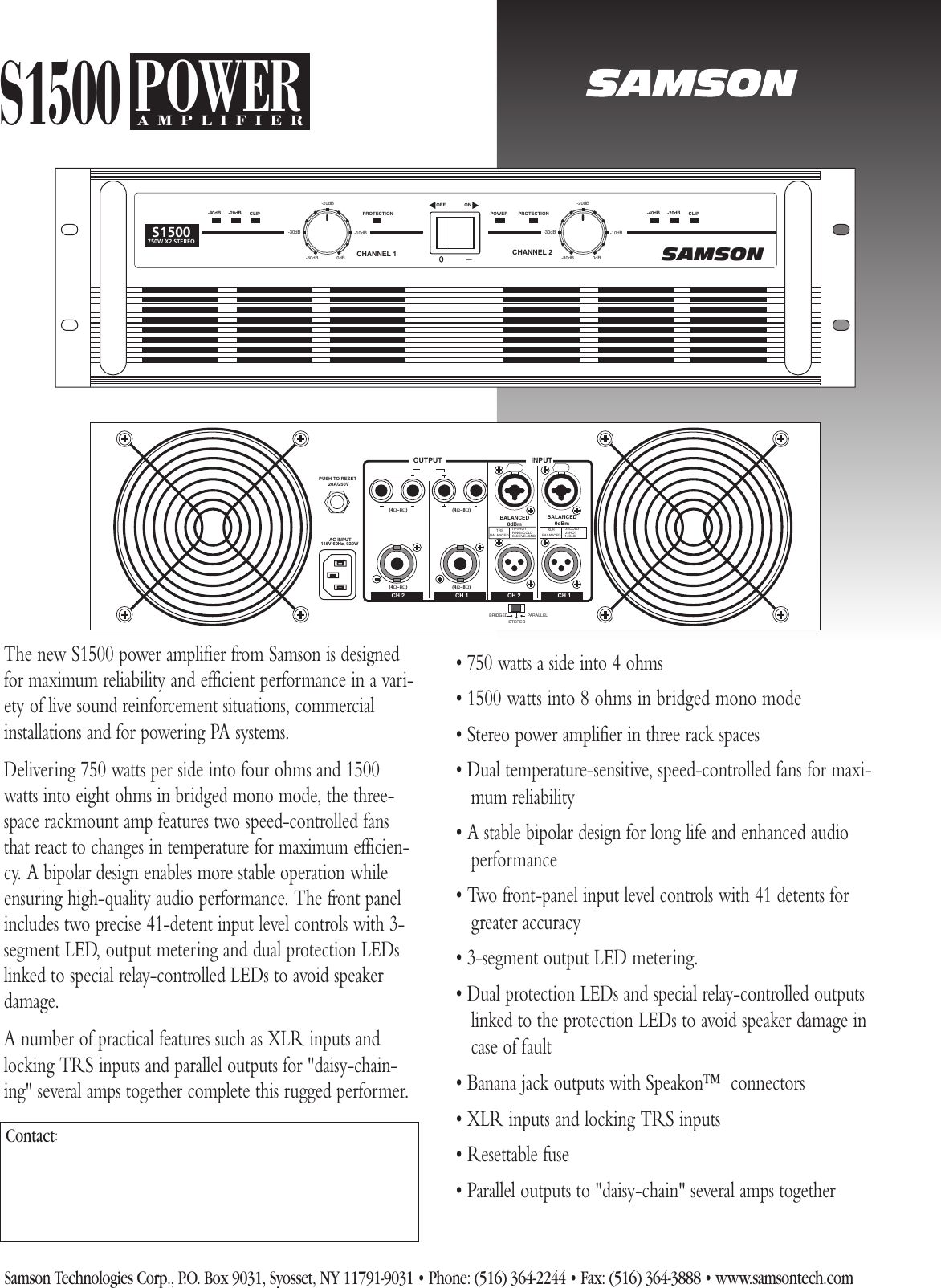 Page 1 of 2 - Samson Samson-S1500-Power-Amplifier-S1500-Users-Manual- S1500 Cont -05-2003  Samson-s1500-power-amplifier-s1500-users-manual