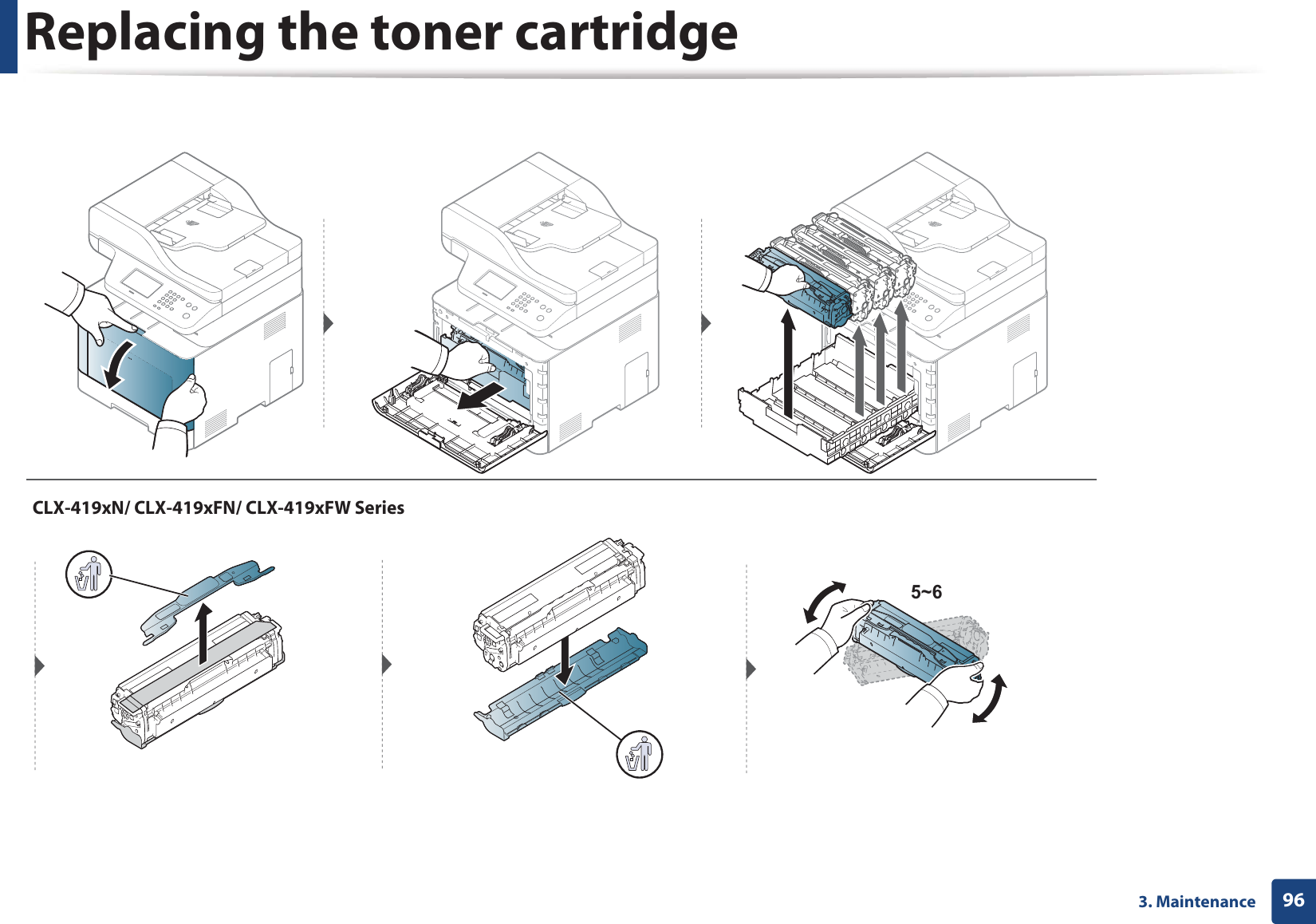 Replacing the toner cartridge963. Maintenance5~6CLX-419xN/ CLX-419xFN/ CLX-419xFW Series