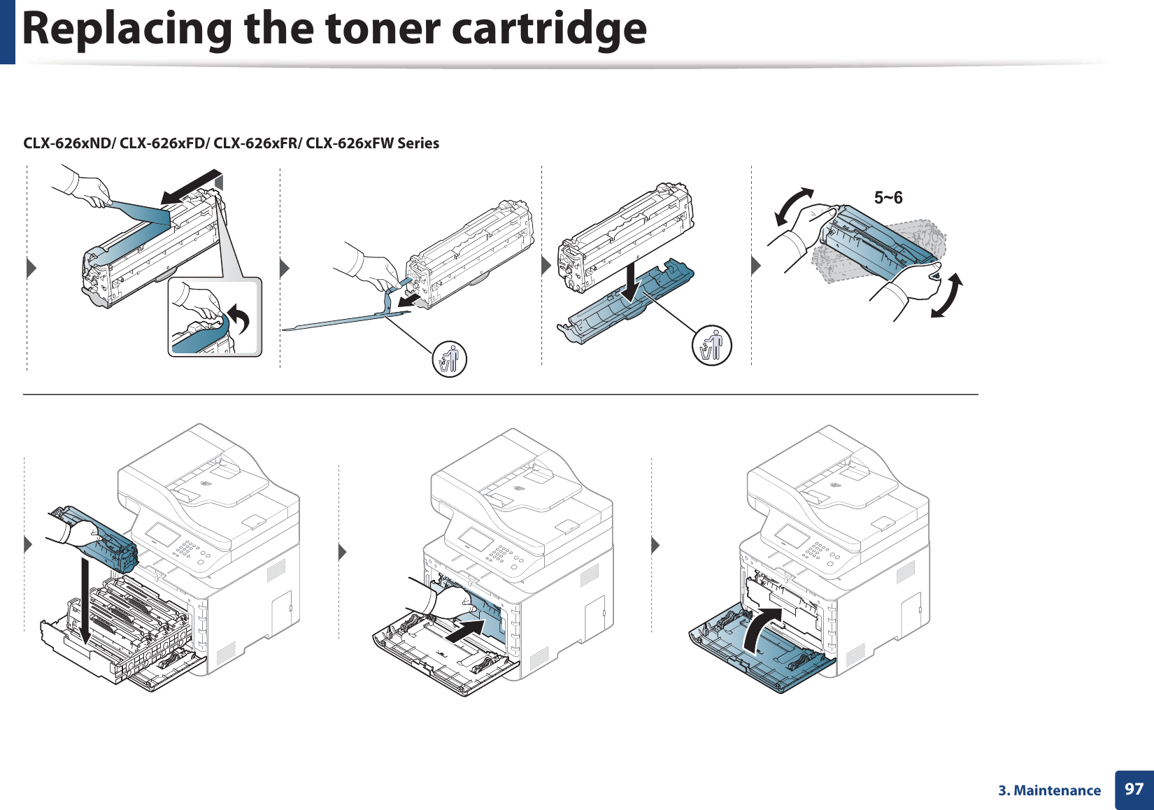 Replacing the toner cartridge973. MaintenanceCLX-626xND/ CLX-626xFD/ CLX-626xFR/ CLX-626xFW Series5~6