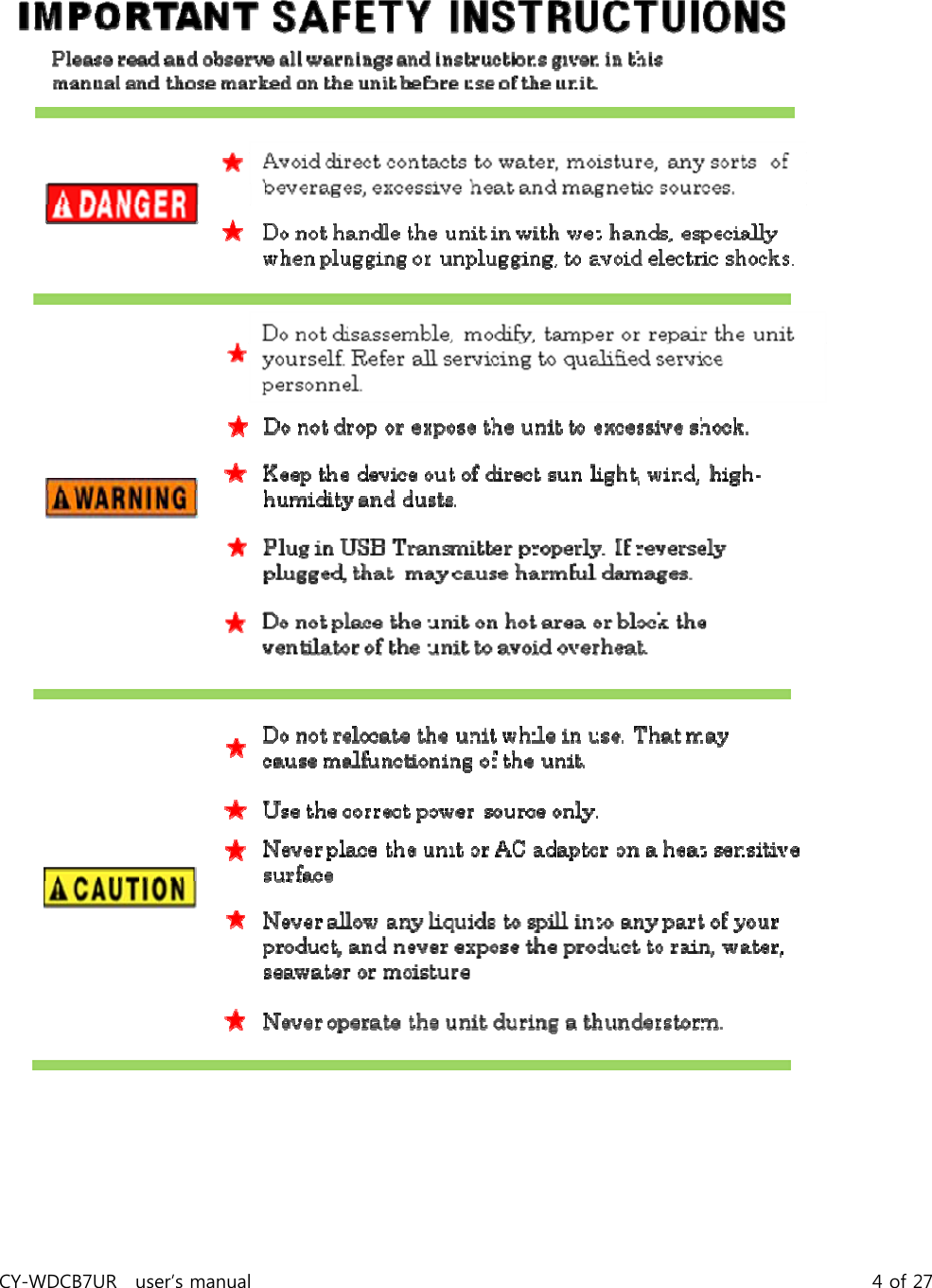 CY-WDCB7UR user’s manual 4 of 27