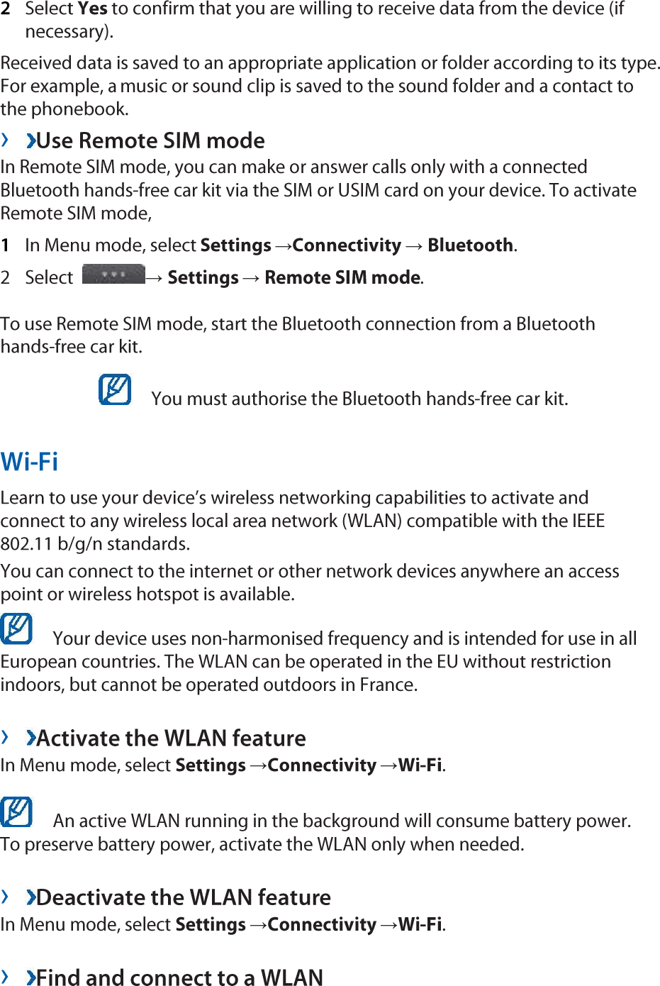 Page 32 of Samsung Electronics Co GTB5330 Cellular/PCS GSM Phone with WLAN and Bluetooth User Manual