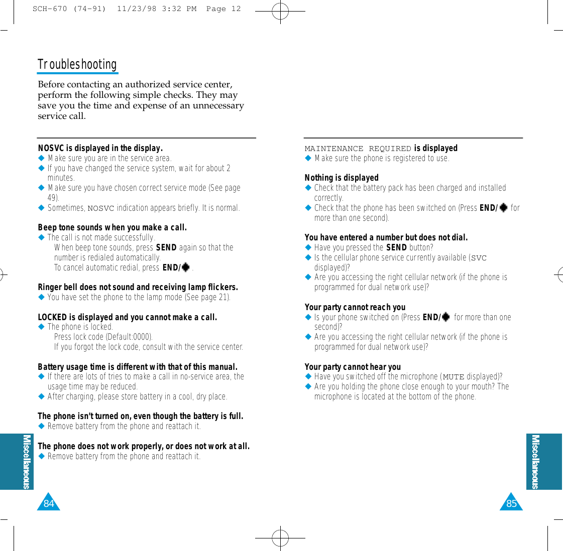 Page 43 of Samsung Electronics Co SCH670 CELLULAR CDMA PHONE (SINGLE-MODE) User Manual 670