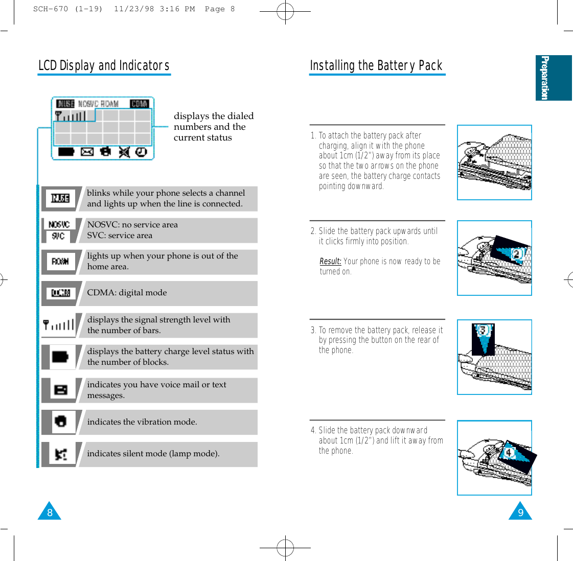 Page 5 of Samsung Electronics Co SCH670 CELLULAR CDMA PHONE (SINGLE-MODE) User Manual 670
