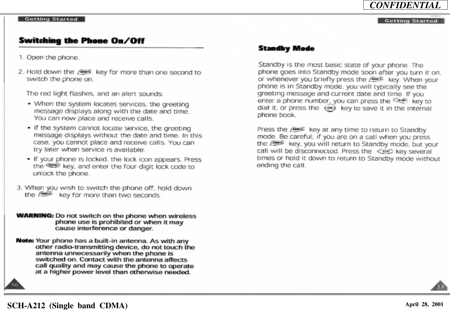 CONFIDENTIALSCH-A212 (Single band CDMA) April 28, 2001