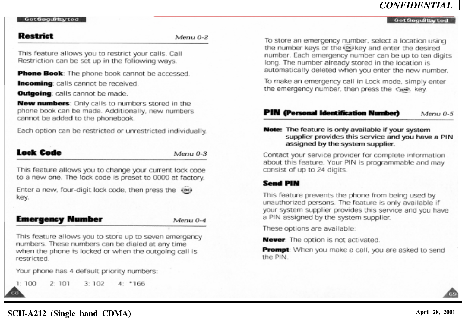 CONFIDENTIALSCH-A212 (Single band CDMA) April 28, 2001
