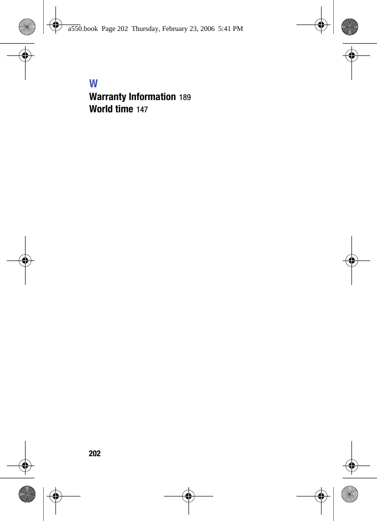 202WWarranty Information 189World time 147a550.book Page 202 Thursday, February 23, 2006 5:41 PM