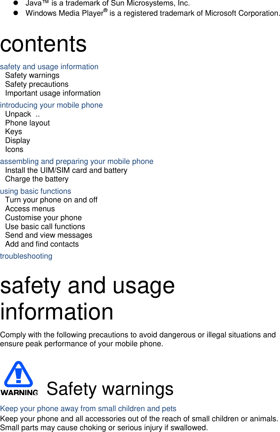 Page 3 of Samsung Electronics Co SCHW139 Cellular CDMA Phone with Bluetooth User Manual