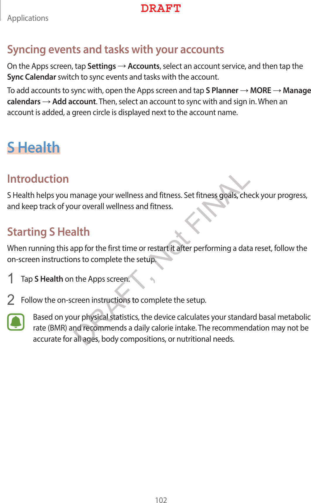 &quot;QQMJDBUJPOTSyncing events and tasks with your accounts0OUIF&quot;QQTTDSFFOUBQSettingsĺAccountsTFMFDUBOBDDPVOUTFSWJDFBOEUIFOUBQUIFSync CalendarTXJUDIUPTZODFWFOUTBOEUBTLTXJUIUIFBDDPVOU5PBEEBDDPVOUTUPTZODXJUIPQFOUIF&quot;QQTTDSFFOBOEUBQS PlannerĺMOREĺManage calendarsĺAdd account5IFOTFMFDUBOBDDPVOUUPTZODXJUIBOETJHOJO8IFOBOBDDPVOUJTBEEFEBHSFFODJSDMFJTEJTQMBZFEOFYUUPUIFBDDPVOUOBNFS HealthIntroduction4)FBMUIIFMQTZPVNBOBHFZPVSXFMMOFTTBOEGJUOFTT4FUGJUOFTTHPBMTDIFDLZPVSQSPHSFTTBOELFFQUSBDLPGZPVSPWFSBMMXFMMOFTTBOEGJUOFTTStarting S Health8IFOSVOOJOHUIJTBQQGPSUIFGJSTUUJNFPSSFTUBSUJUBGUFSQFSGPSNJOHBEBUBSFTFUGPMMPXUIFPOTDSFFOJOTUSVDUJPOTUPDPNQMFUFUIFTFUVQ 5BQS HealthPOUIF&quot;QQTTDSFFO &apos;PMMPXUIFPOTDSFFOJOTUSVDUJPOTUPDPNQMFUFUIFTFUVQ#BTFEPOZPVSQIZTJDBMTUBUJTUJDTUIFEFWJDFDBMDVMBUFTZPVSTUBOEBSECBTBMNFUBCPMJDSBUF#.3BOESFDPNNFOETBEBJMZDBMPSJFJOUBLF5IFSFDPNNFOEBUJPONBZOPUCFBDDVSBUFGPSBMMBHFTCPEZDPNQPTJUJPOTPSOVUSJUJPOBMOFFET%3&quot;&apos;5DRAFT, Not FINALOFTTHPBMTDIFTTHPBMTDFTUBSUJUBGUFSUBSUJUBGFUVQVQFOFOTUSVDUJPOTUPDSVDUJPOTQIZTJDBMTUBUJTIZTJDBMTUOESFDPNNFOESFDPNBMMBHFTCBMMBHF