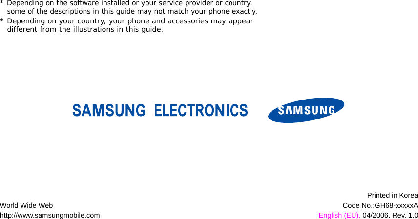 Page 1 of Samsung Electronics Co SGHZ710 Single-Band PCS GSM Phone with Bluetooth User Manual 