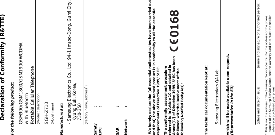 Page 138 of Samsung Electronics Co SGHZ710 Single-Band PCS GSM Phone with Bluetooth User Manual 