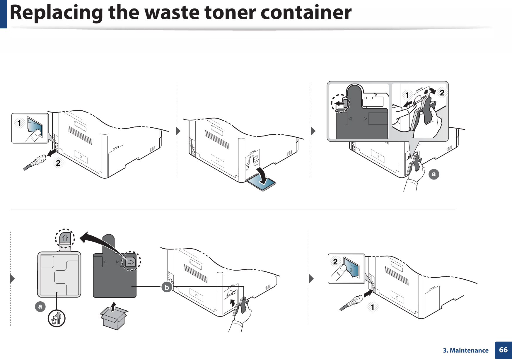 Replacing the waste toner container663. Maintenance121212