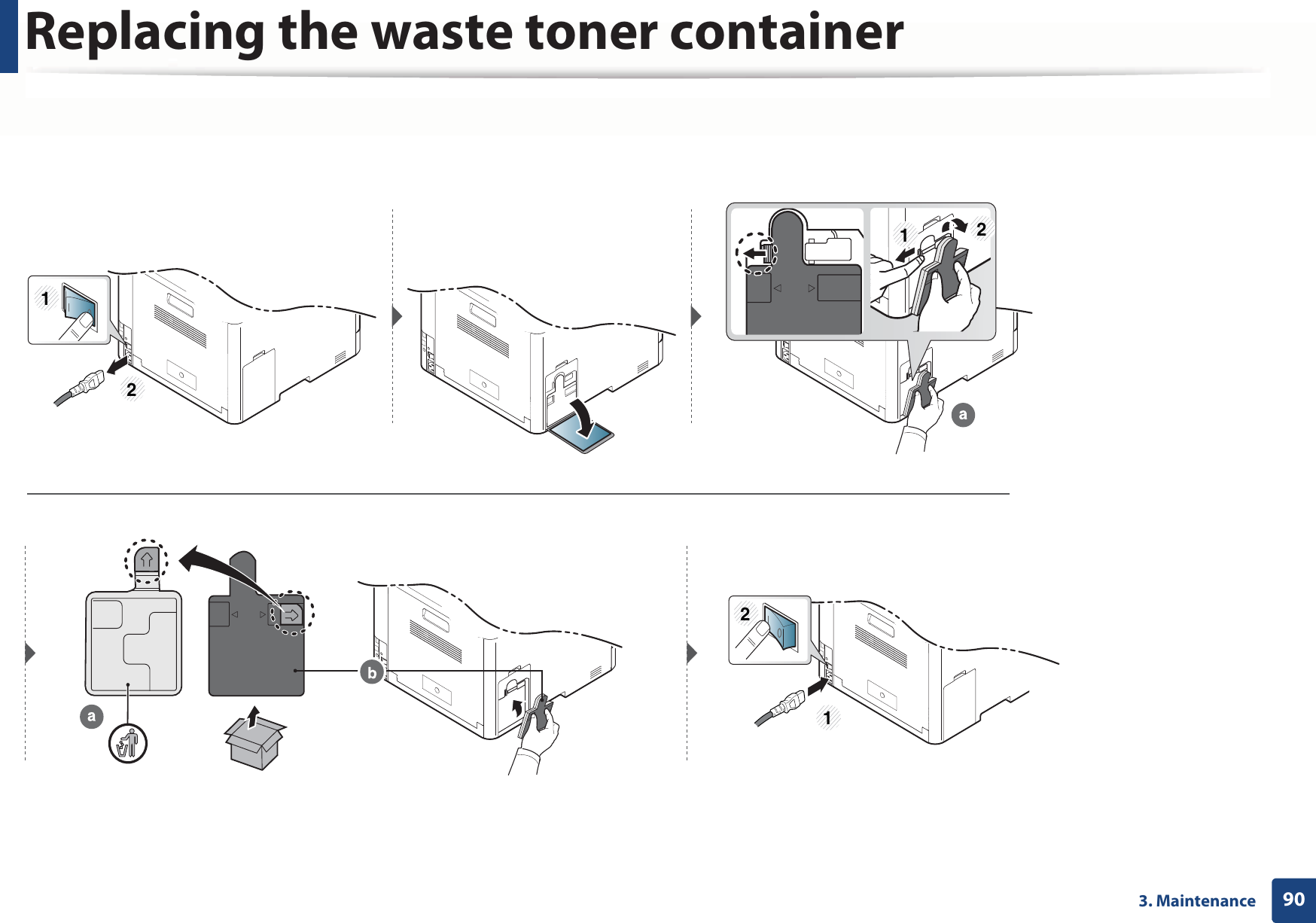 Replacing the waste toner container903. Maintenance121212