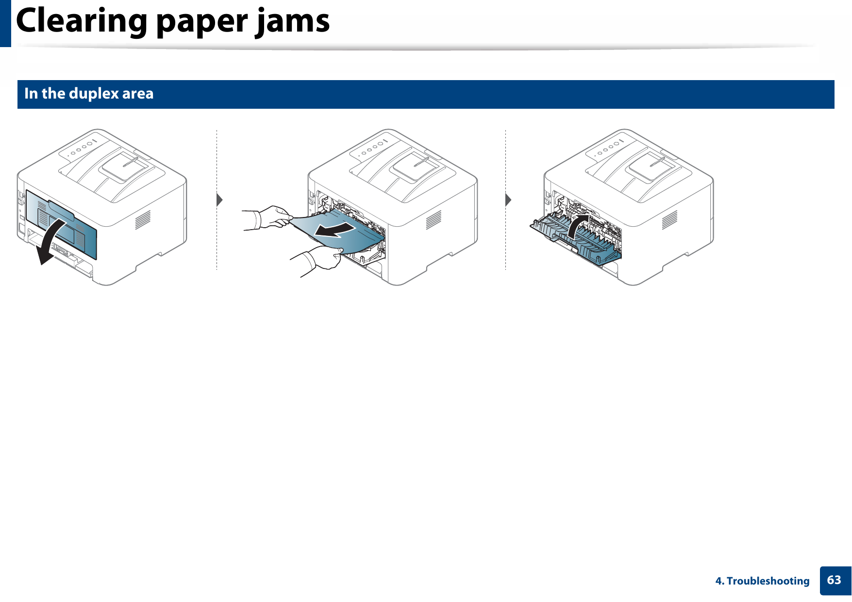 Clearing paper jams634. Troubleshooting5 In the duplex area