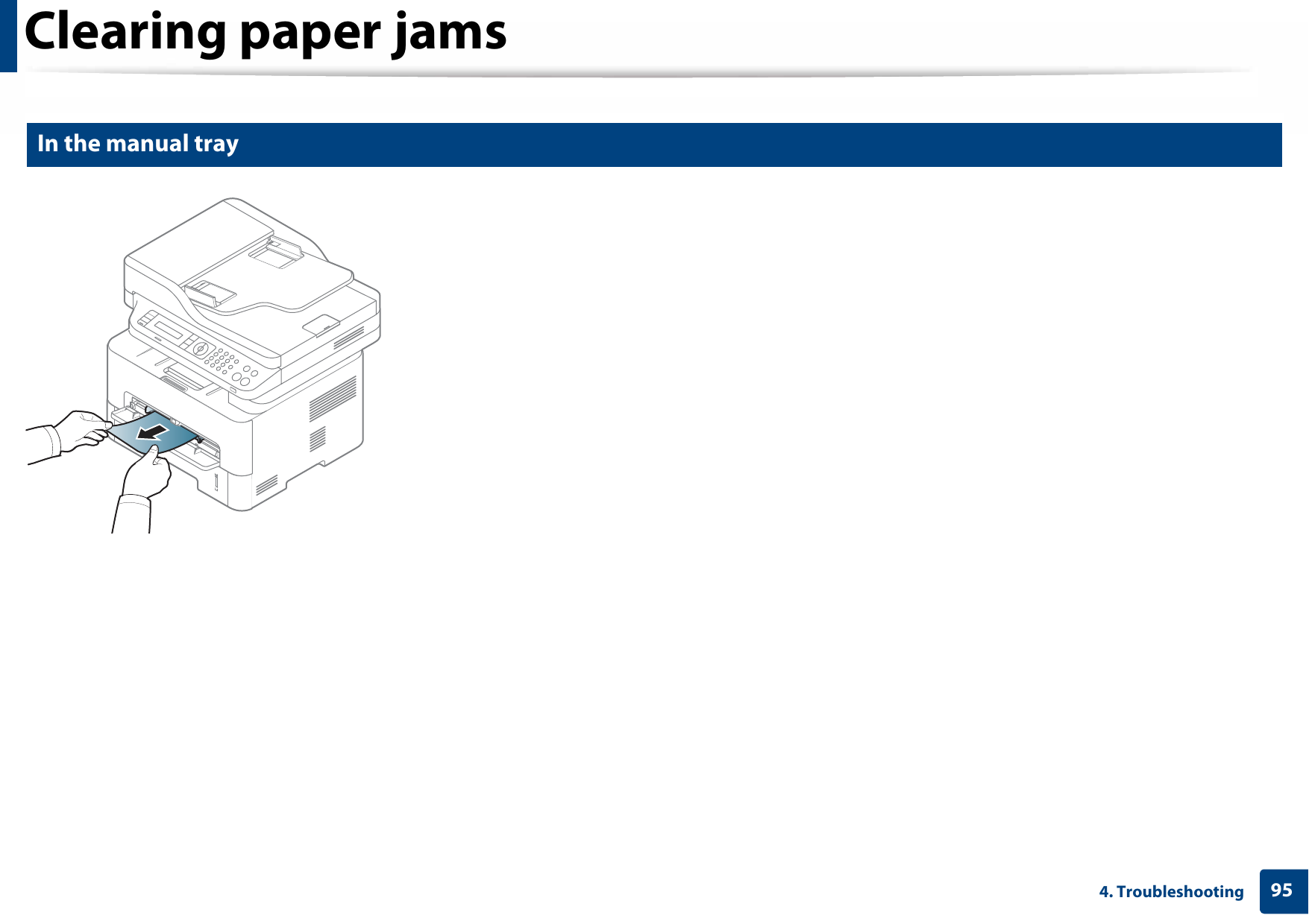 Clearing paper jams954. Troubleshooting5 In the manual tray
