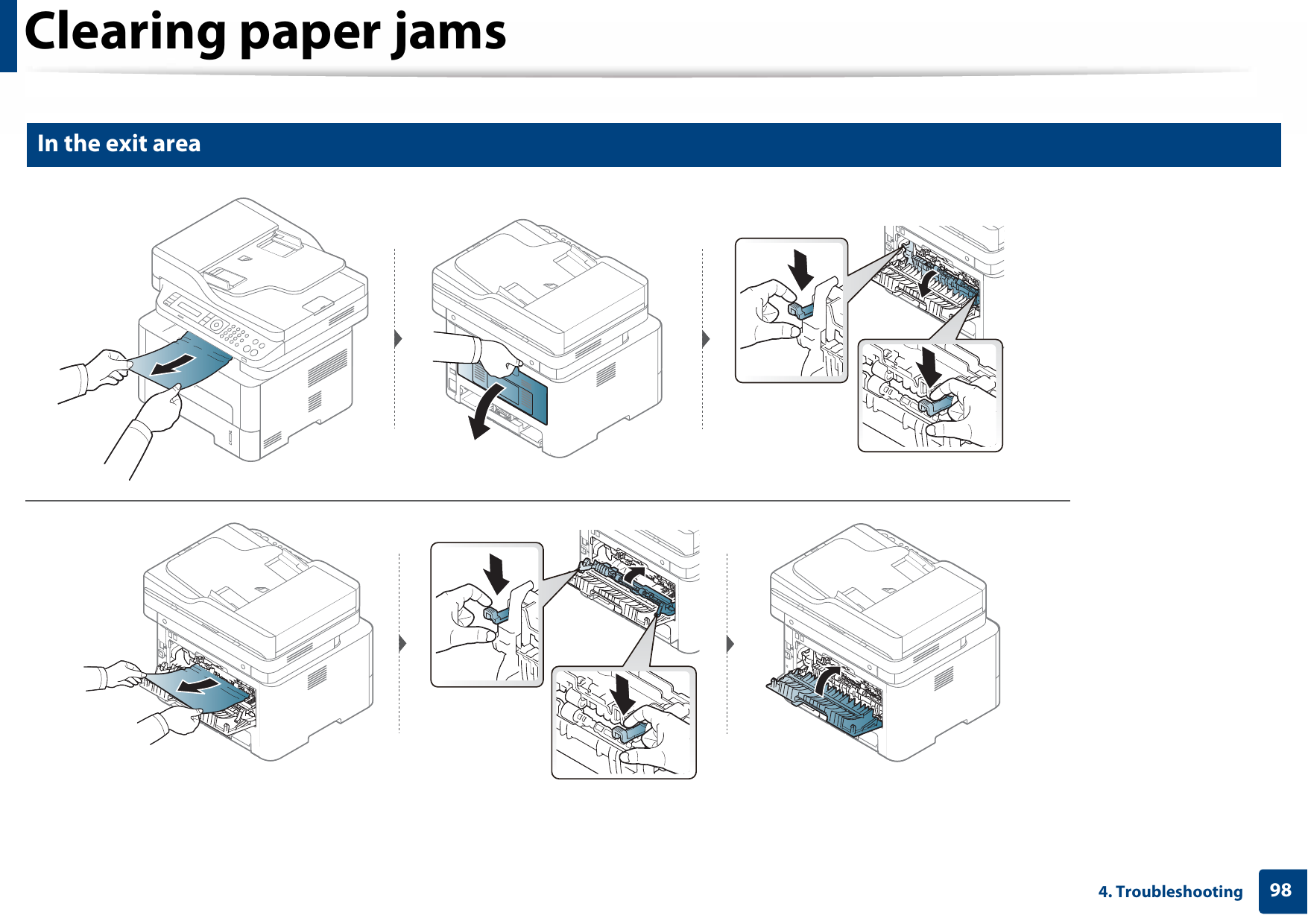 Clearing paper jams984. Troubleshooting7 In the exit area