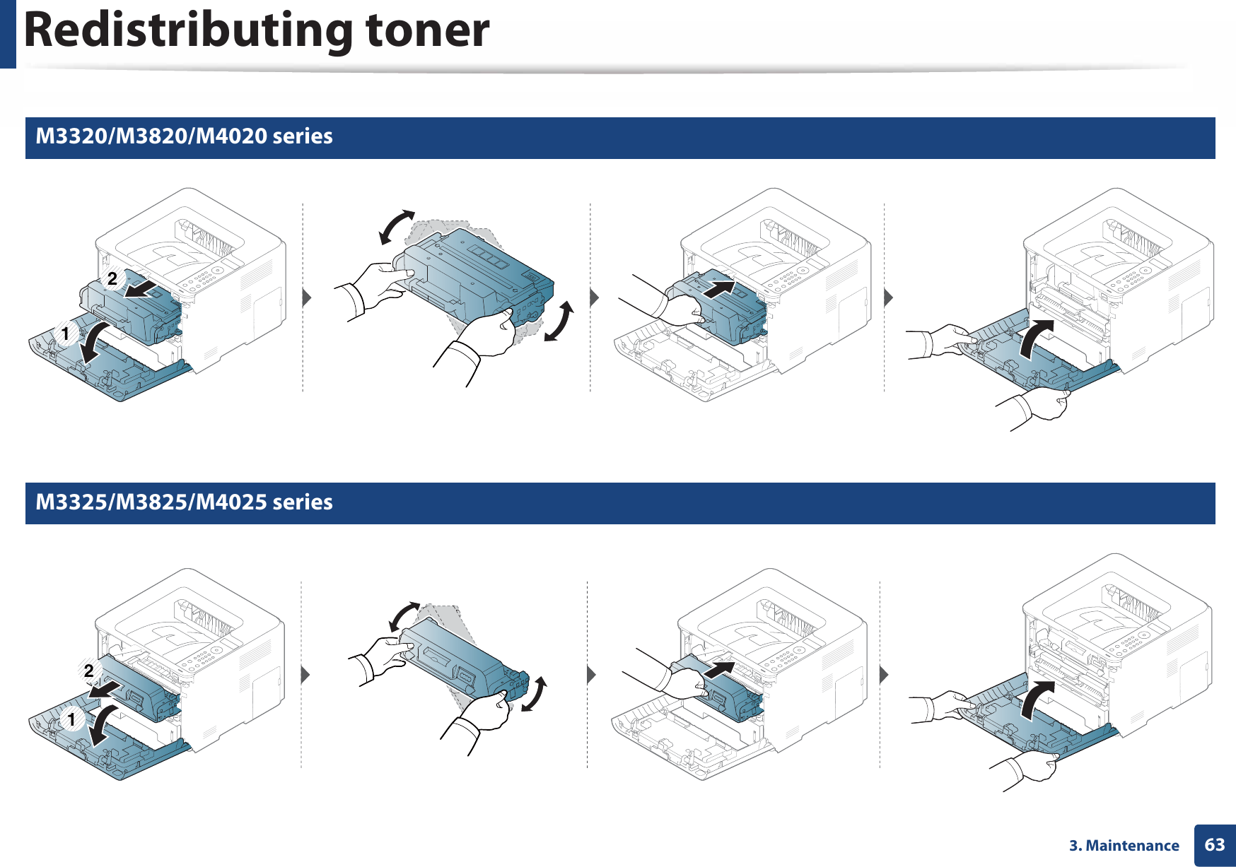 Redistributing toner633. Maintenance4 M3320/M3820/M4020 series5 M3325/M3825/M4025 series1212