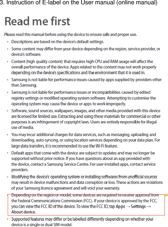 3. Instruction of E-label on the User manual (online manual)