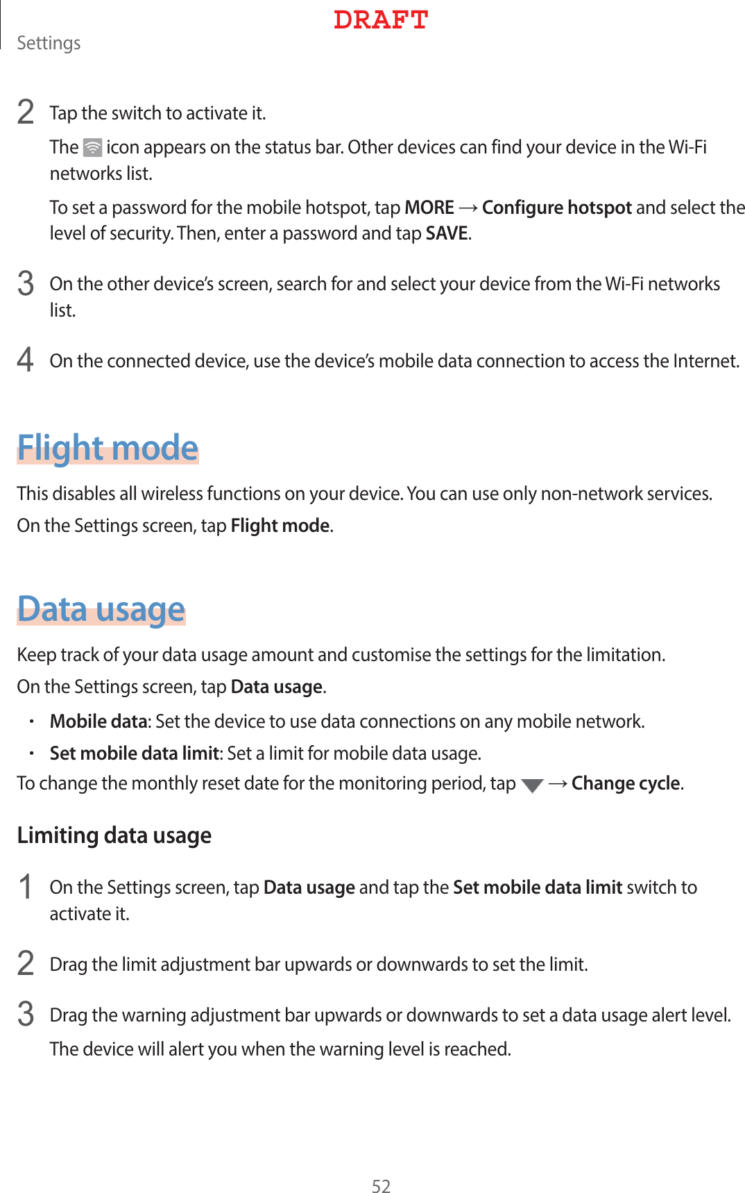 4FUUJOHT2  5BQUIFTXJUDIUPBDUJWBUFJU5IF JDPOBQQFBSTPOUIFTUBUVTCBS0UIFSEFWJDFTDBOGJOEZPVSEFWJDFJOUIF8J&apos;JOFUXPSLTMJTU5PTFUBQBTTXPSEGPSUIFNPCJMFIPUTQPUUBQMORE→Configure hotspotBOETFMFDUUIFMFWFMPGTFDVSJUZ5IFOFOUFSBQBTTXPSEBOEUBQSAVE3  0OUIFPUIFSEFWJDFTTDSFFOTFBSDIGPSBOETFMFDUZPVSEFWJDFGSPNUIF8J&apos;JOFUXPSLTMJTU4  0OUIFDPOOFDUFEEFWJDFVTFUIFEFWJDFTNPCJMFEBUBDPOOFDUJPOUPBDDFTTUIF*OUFSOFUFlight mode5IJTEJTBCMFTBMMXJSFMFTTGVODUJPOTPOZPVSEFWJDF:PVDBOVTFPOMZOPOOFUXPSLTFSWJDFT0OUIF4FUUJOHTTDSFFOUBQFlight modeData usage,FFQUSBDLPGZPVSEBUBVTBHFBNPVOUBOEDVTUPNJTFUIFTFUUJOHTGPSUIFMJNJUBUJPO0OUIF4FUUJOHTTDSFFOUBQData usagerMobile data4FUUIFEFWJDFUPVTFEBUBDPOOFDUJPOTPOBOZNPCJMFOFUXPSLrSet mobile data limit4FUBMJNJUGPSNPCJMFEBUBVTBHF5PDIBOHFUIFNPOUIMZSFTFUEBUFGPSUIFNPOJUPSJOHQFSJPEUBQ→Change cycleLimiting data usage1  0OUIF4FUUJOHTTDSFFOUBQData usageBOEUBQUIFSet mobile data limitTXJUDIUPBDUJWBUFJU2  %SBHUIFMJNJUBEKVTUNFOUCBSVQXBSETPSEPXOXBSETUPTFUUIFMJNJU3  %SBHUIFXBSOJOHBEKVTUNFOUCBSVQXBSETPSEPXOXBSETUPTFUBEBUBVTBHFBMFSUMFWFM5IFEFWJDFXJMMBMFSUZPVXIFOUIFXBSOJOHMFWFMJTSFBDIFE%3&quot;&apos;5