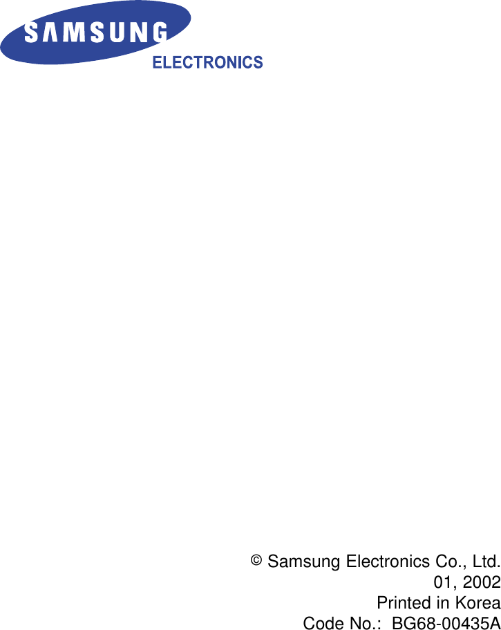 ©Samsung Electronics Co., Ltd.01, 2002Printed in KoreaCode No.:  BG68-00435A