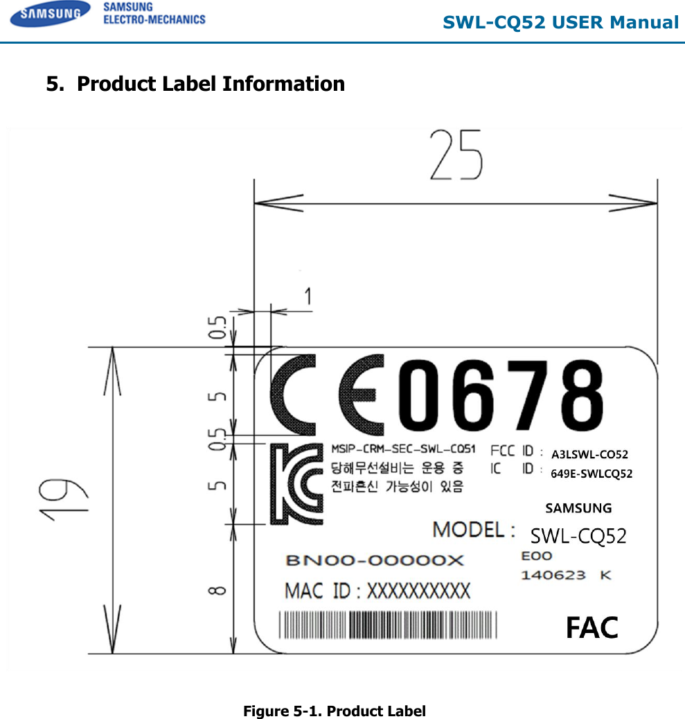 SWL-CQ52 USER Manual 5. Product Label Information     Figure 5-1. Product Label 