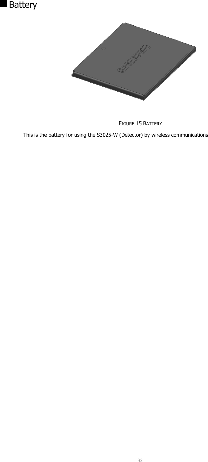    Battery          This is the battery for using the   FIGURE This is the battery for using the S3025-W (Detector) by wireless communications 32  IGURE 15 BATTERY (Detector) by wireless communications 