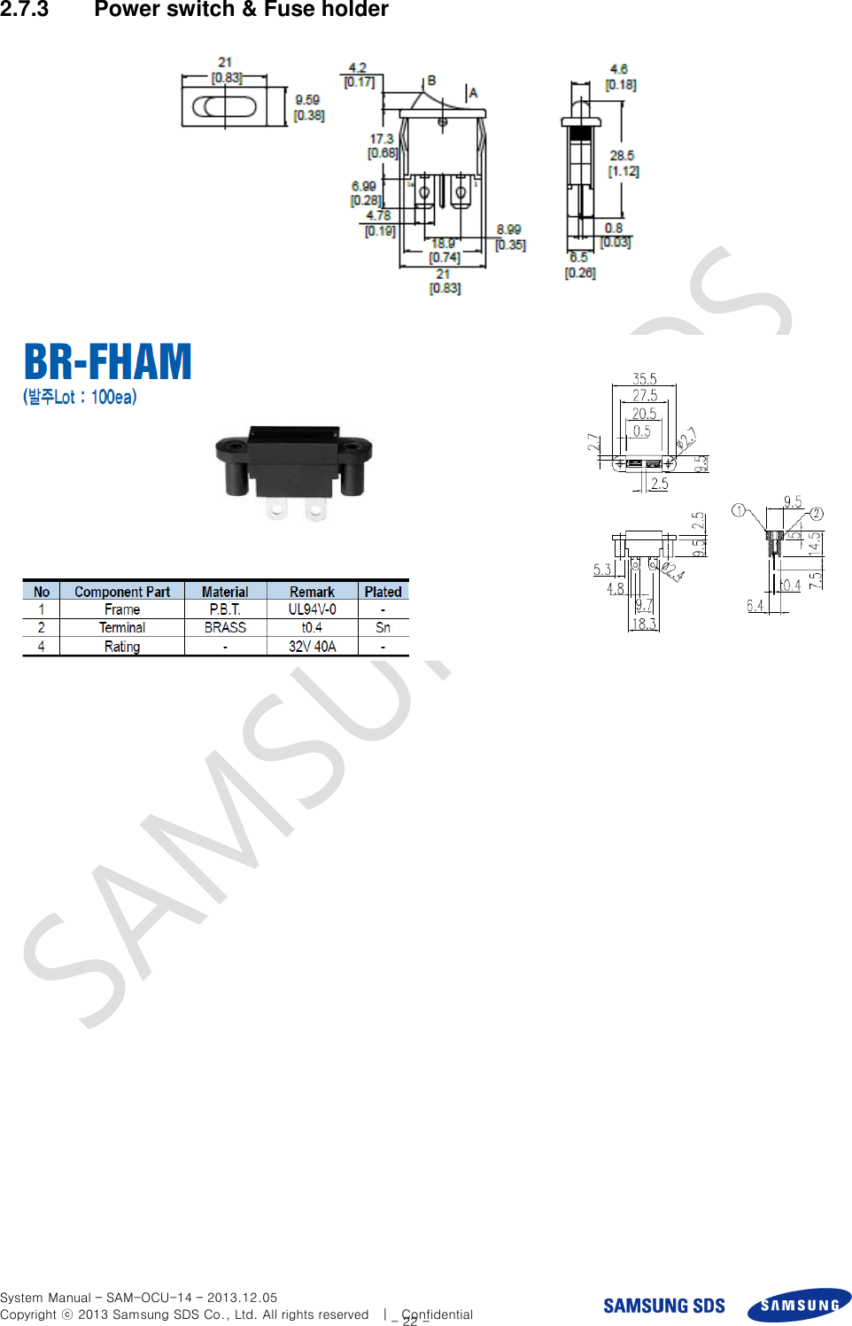  System Manual – SAM-OCU-14 – 2013.12.05 Copyright ⓒ 2013 Samsung SDS Co., Ltd. All rights reserved    |    Confidential - 22 - 2.7.3  Power switch &amp; Fuse holder   
