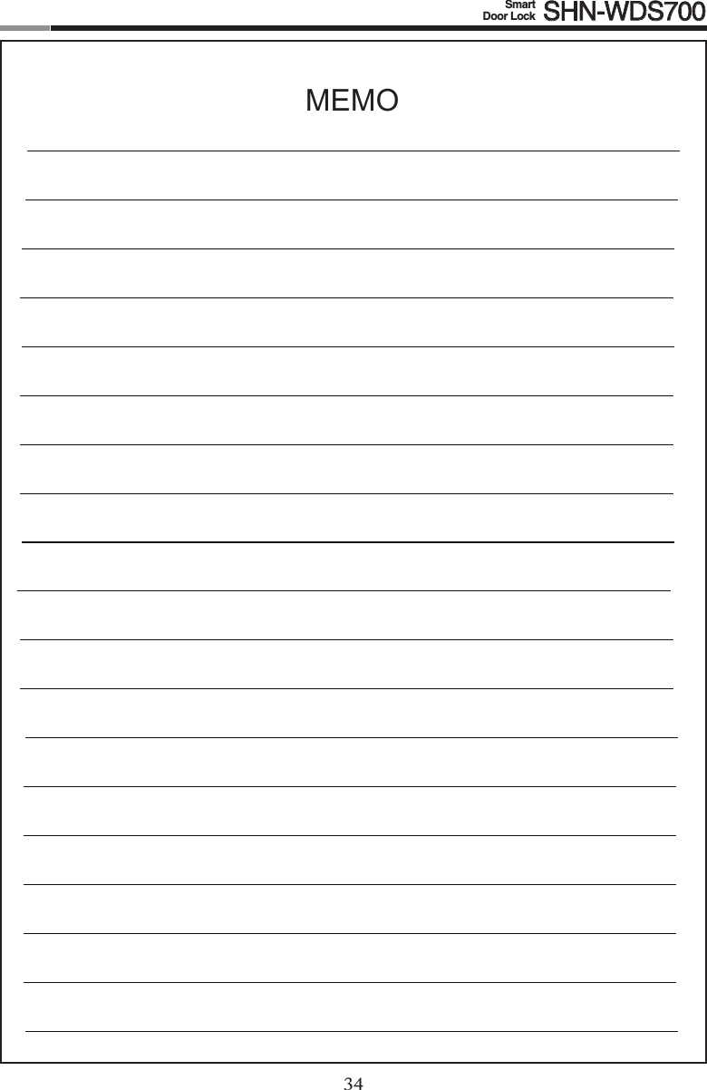 34Smart  Door Lock SHN-WDS70035MEMO