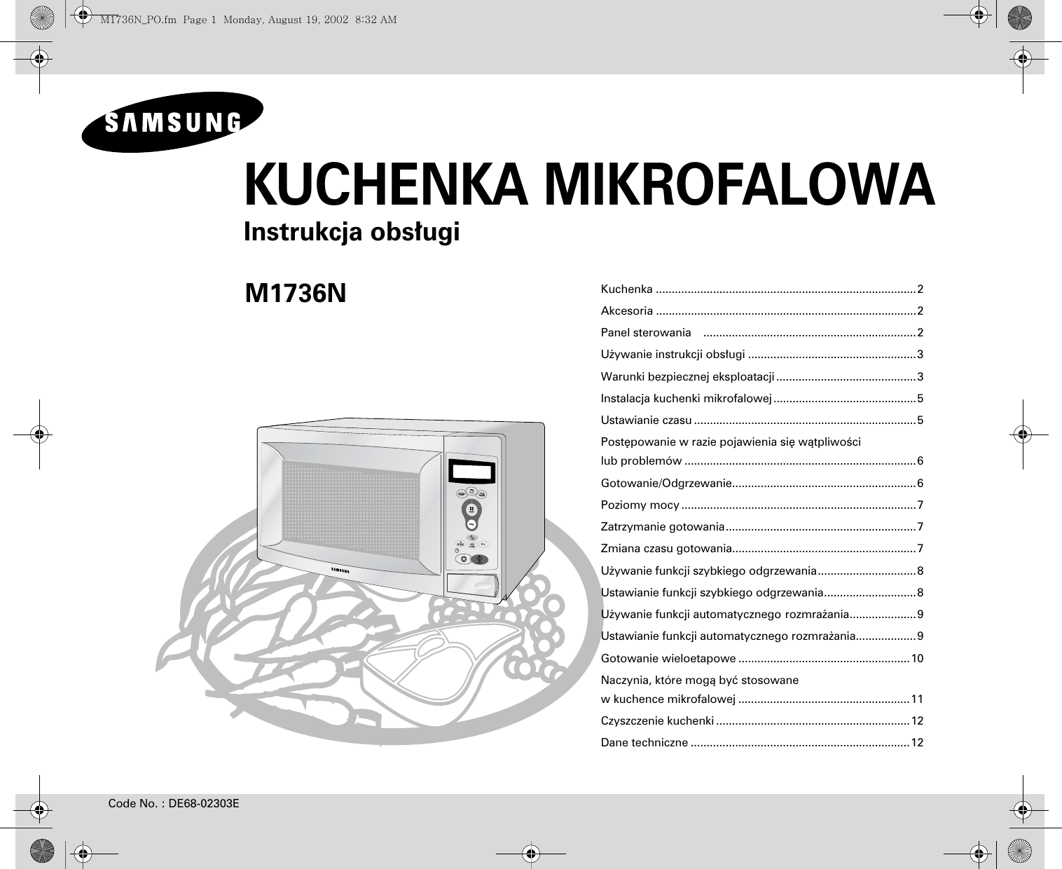Page 1 of 12 - Samsung M1736N_PO M1736N 20030311122431193 DE68-02303E