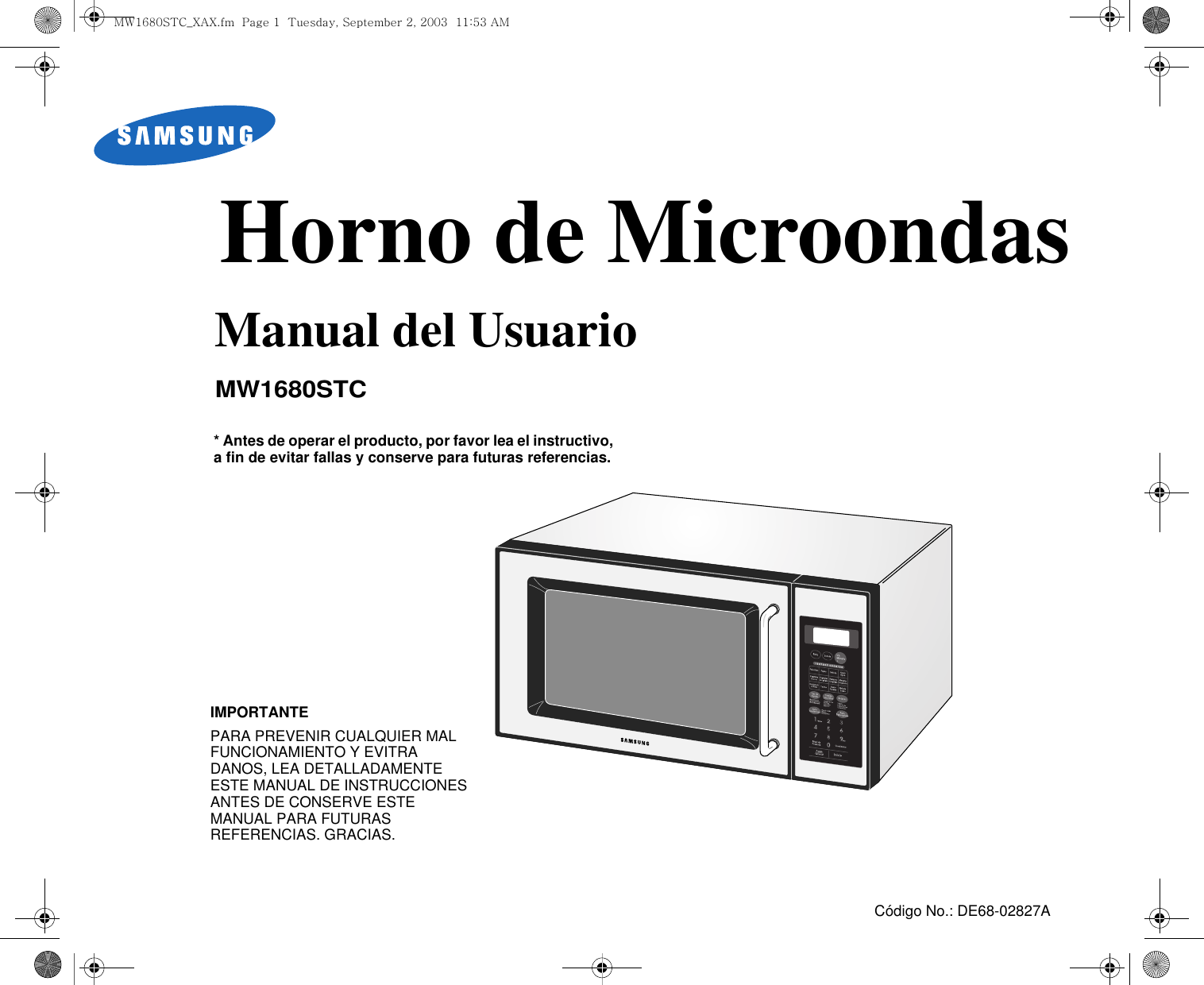 Samsung MW1680STC_XAX MW1680STCS 20031028153217000 MW1680STC XAX