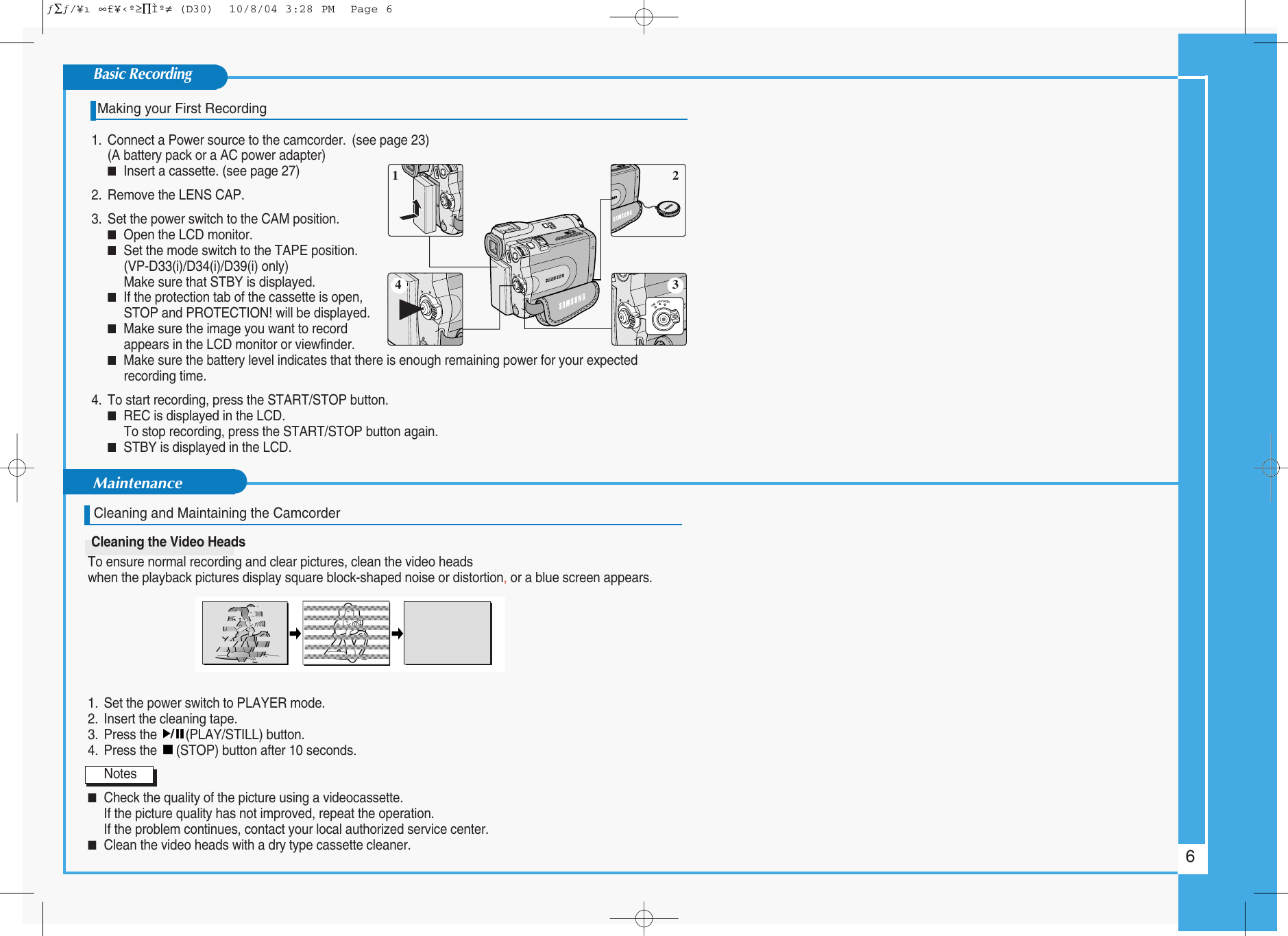 Page 6 of 7 - Samsung Ä·ÄÚ´õ °£´Ü¼³¸í¼� (D30) VP-D31 20041129081649000 VP-D30-Quick Guide