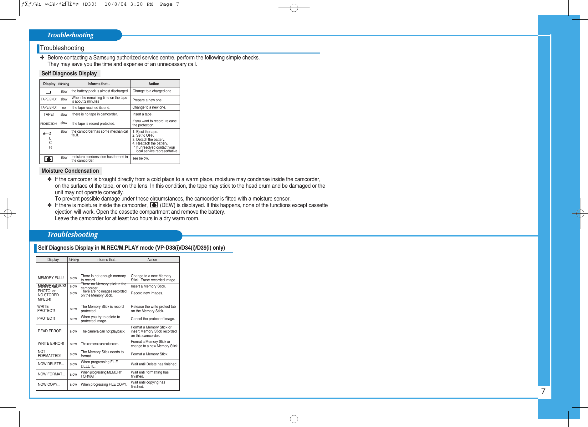 Page 7 of 7 - Samsung Ä·ÄÚ´õ °£´Ü¼³¸í¼� (D30) VP-D31 20041129081649000 VP-D30-Quick Guide
