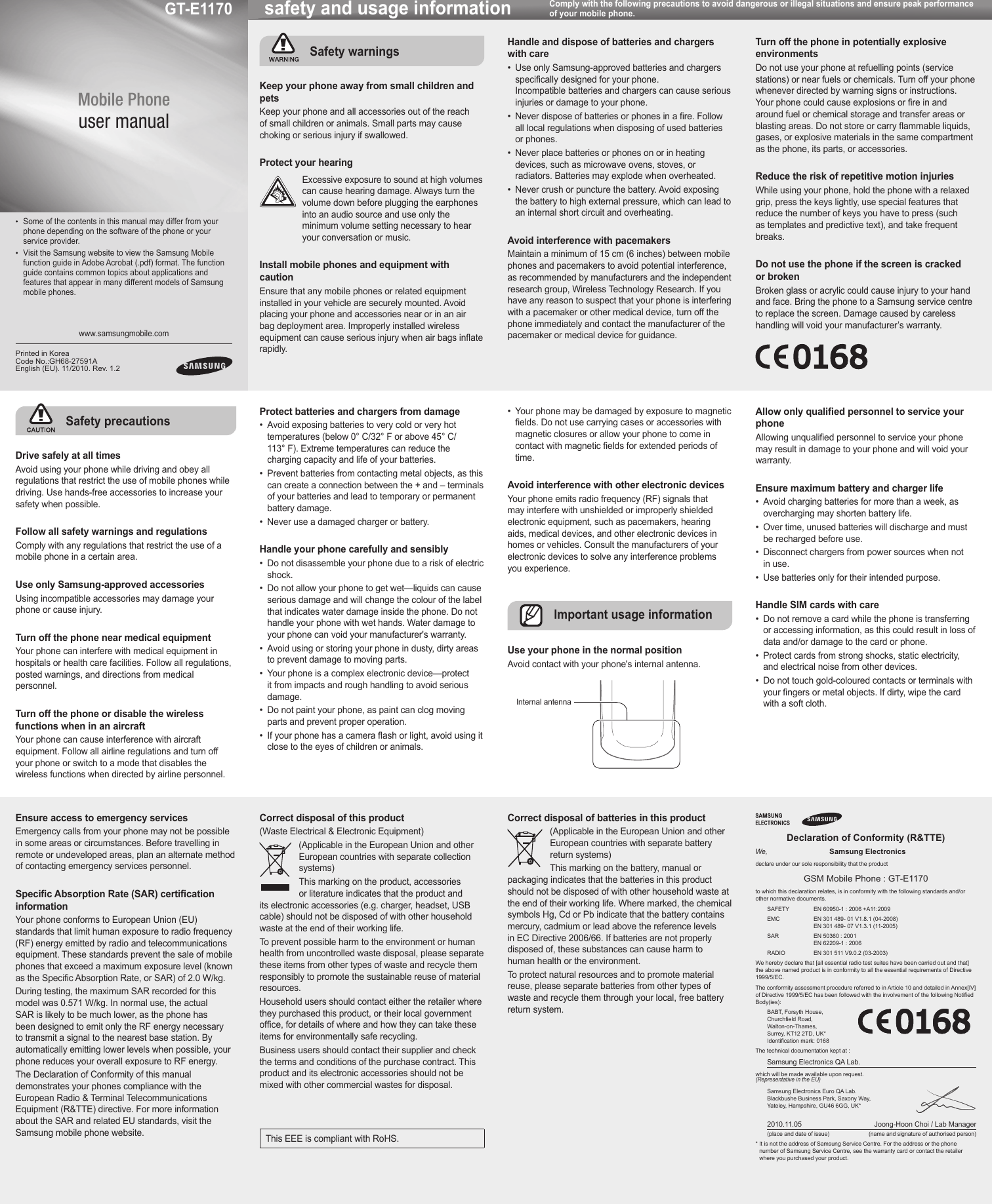 Page 1 of 2 - Samsung GT-E1170 User Manual  To The 62b5863d-ee45-423e-9ee2-c80949578baf