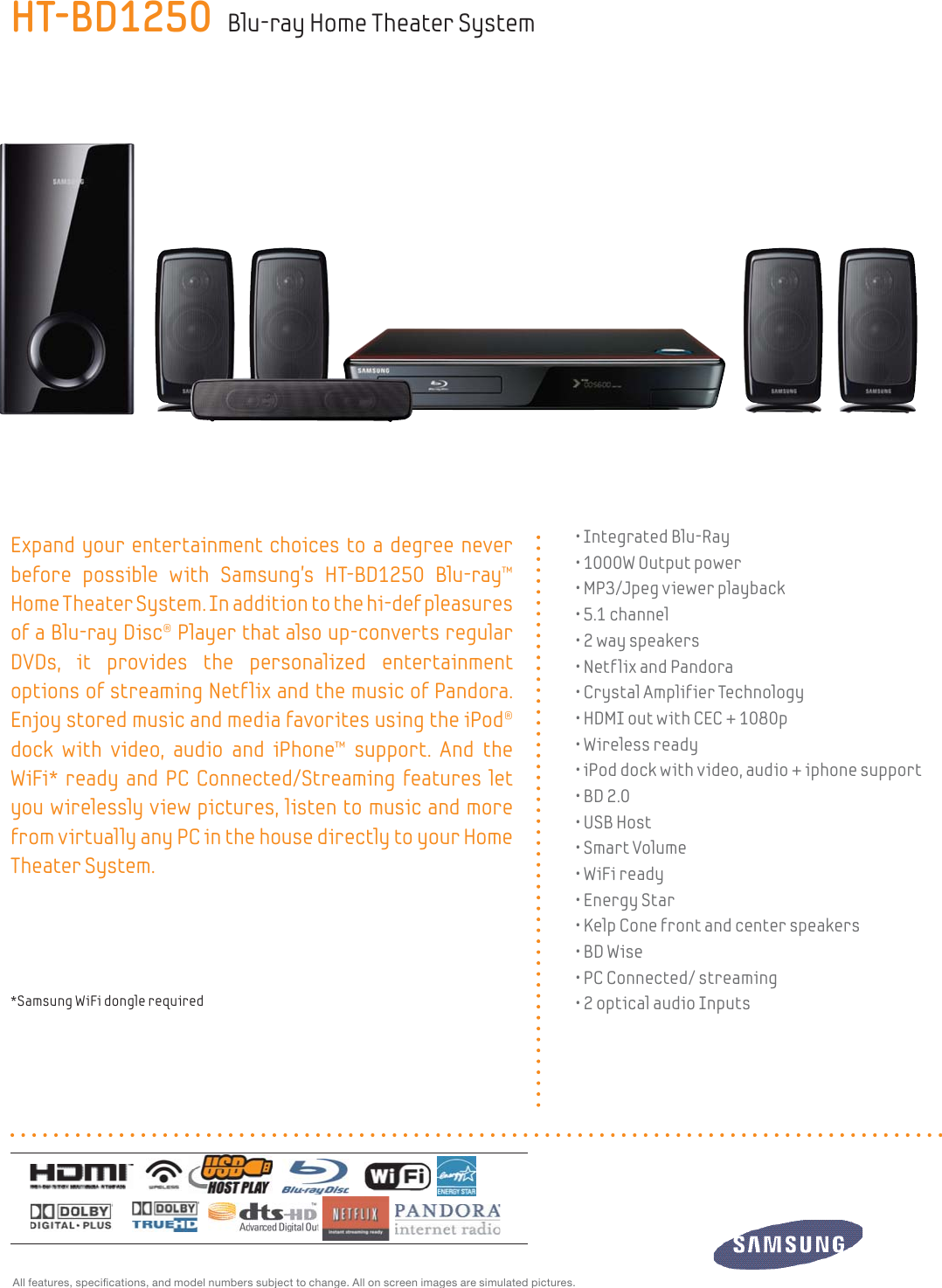 Samsung #6247 Home Theater If Not Then HT BD1250 Spec